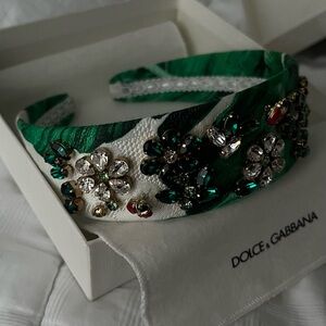 Dolce & Gabbana Green Floral Embellished Headband